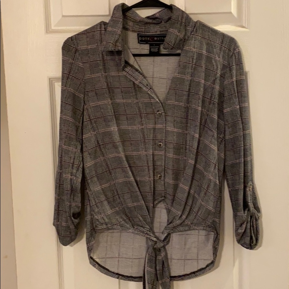 Button up front tie shirt